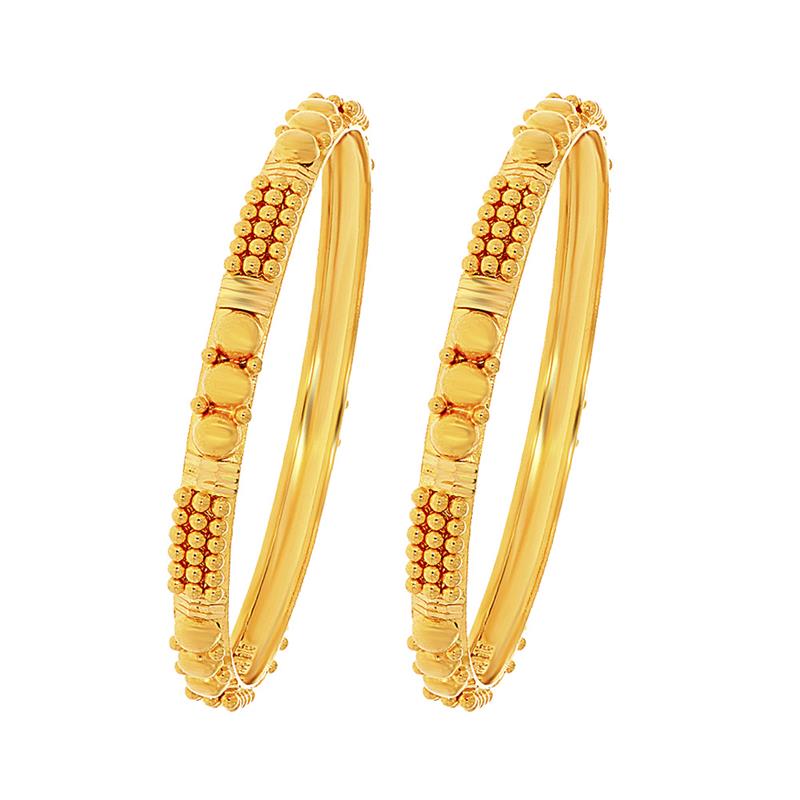 Traditional Embossed Bead Ball Gold Bangle (Set Of Two)