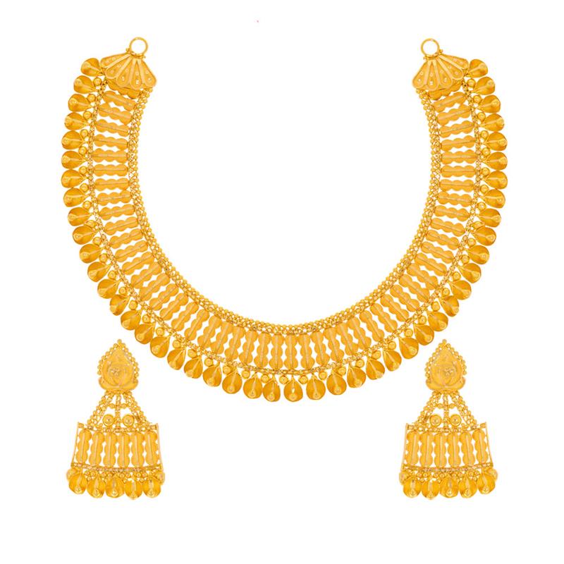 Traditional Textured Collar Gold Necklace Set