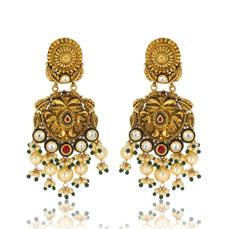 Kundan Beauty Antique Gold Danglers