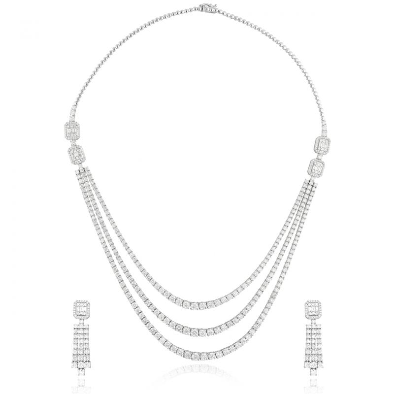 CLASSIC THREE LINE DIAMOND NECKLACE SET