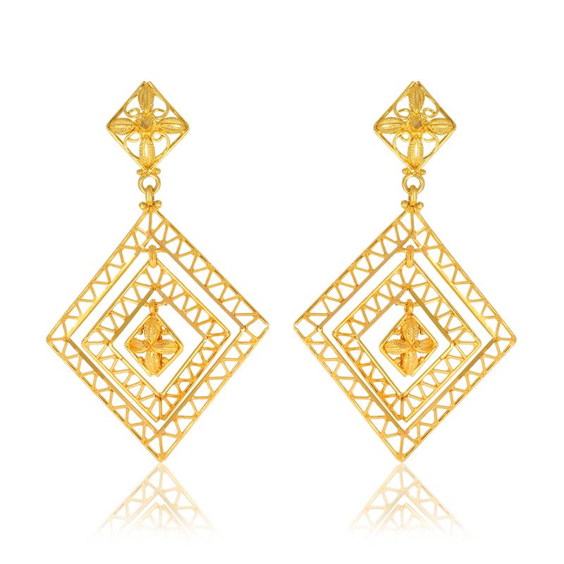 Beauty of Rhombus Gold Dangler Earrings