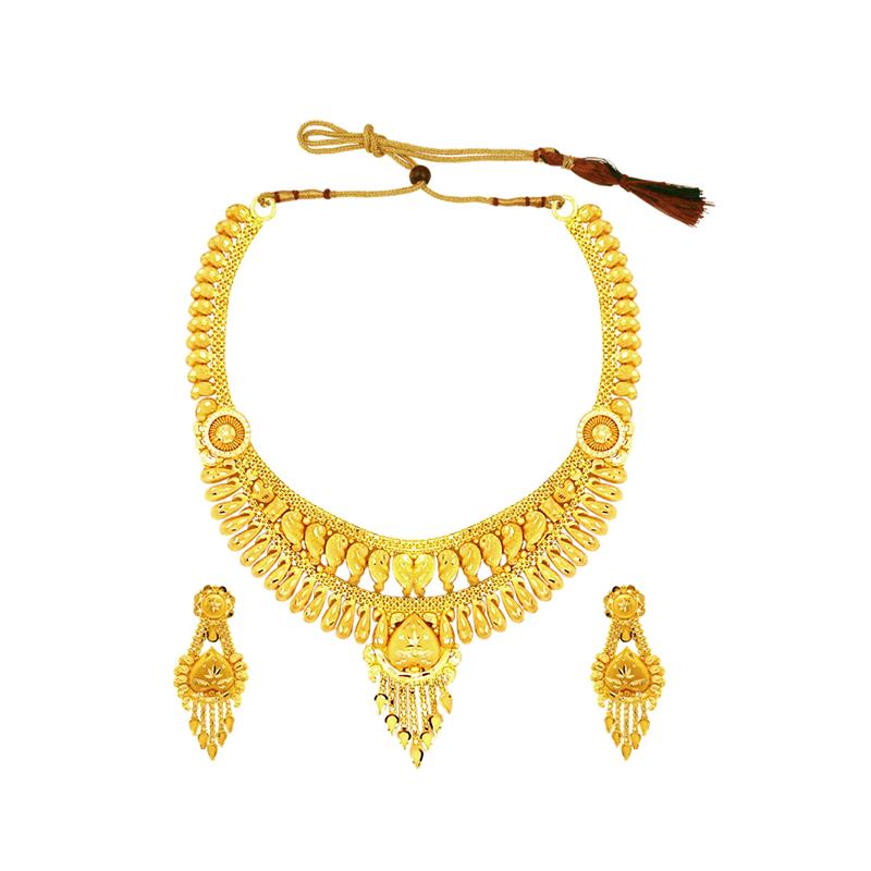 Traditional Textured Yellow Gold 22kt Necklace Set