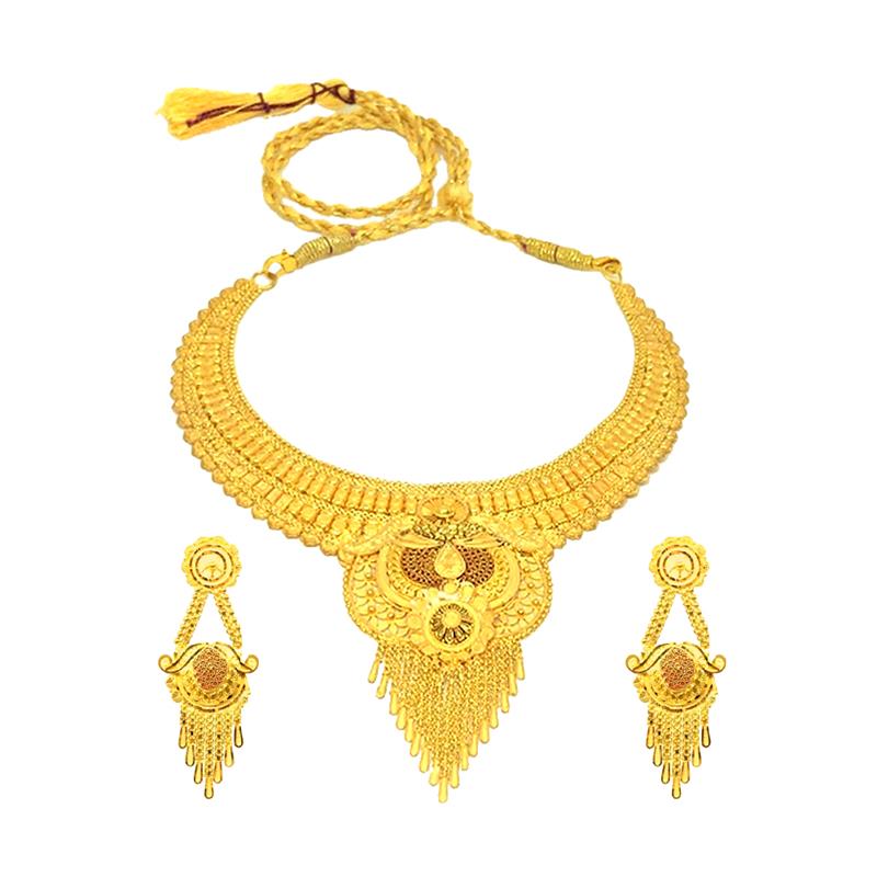 Ceremonial Textured Tassel Wedding Yellow Gold 22kt Necklace Set