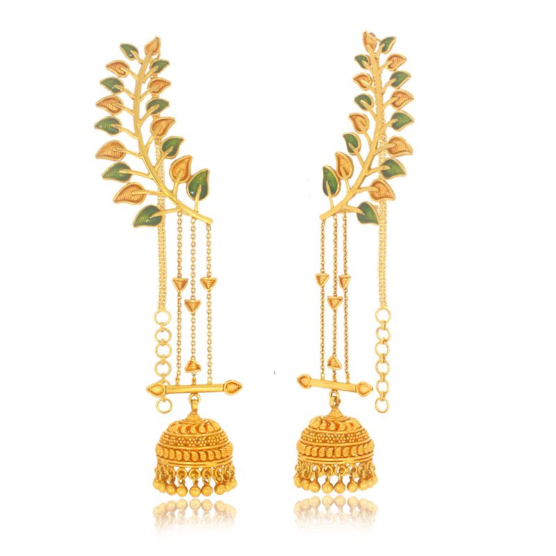 Himalayan Fern Gold Kaan Jhumka Earrings