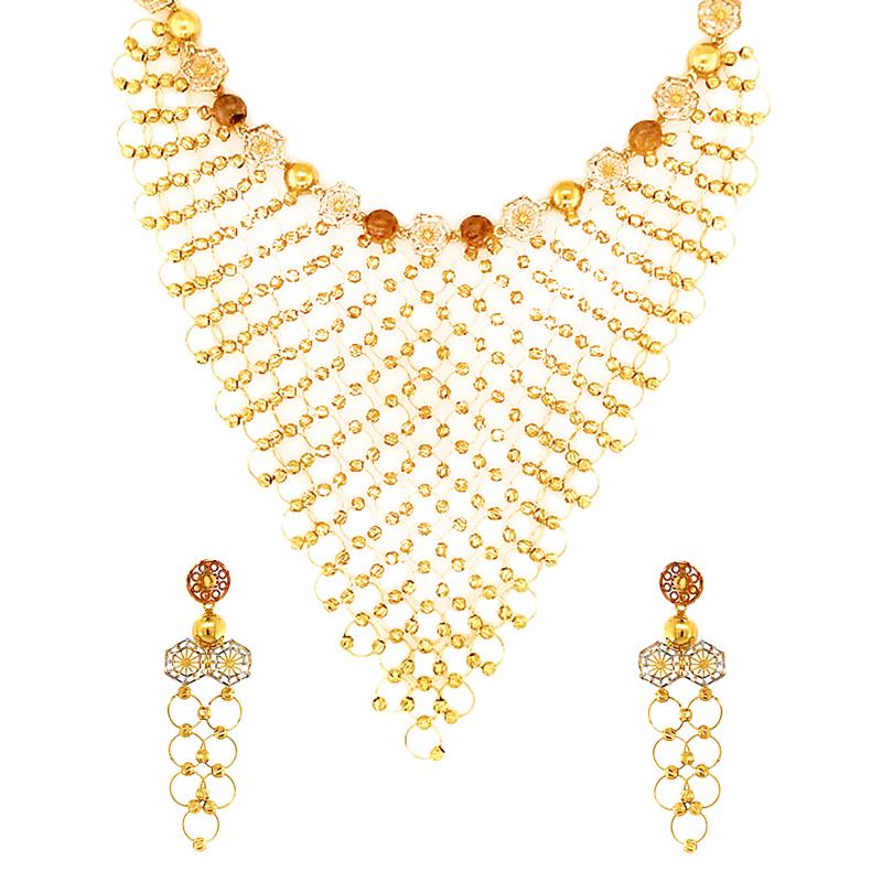 Fancy Layered Cutout Yellow Gold 22kt Necklace Set