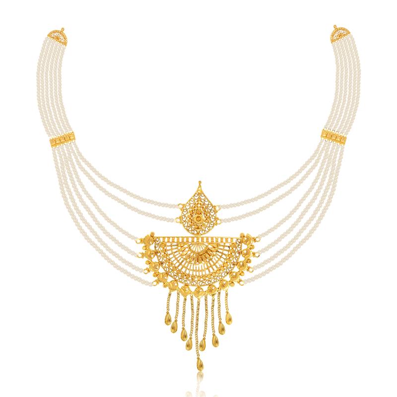 Crescent Shaped Gold Lahari Necklace