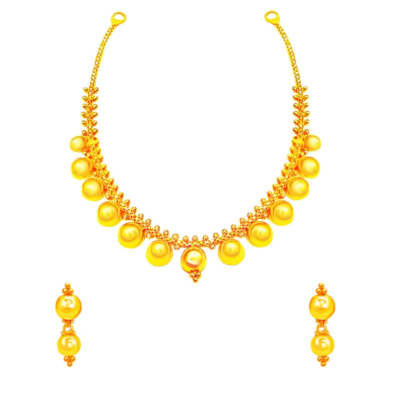 Traditional Bead Wedding Yellow Gold 22kt Necklace Set