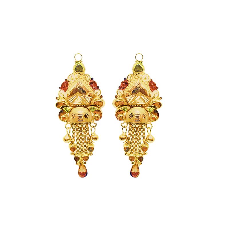 Traditional Textured Enamel Daily Wear Yellow Gold 18kt Earring