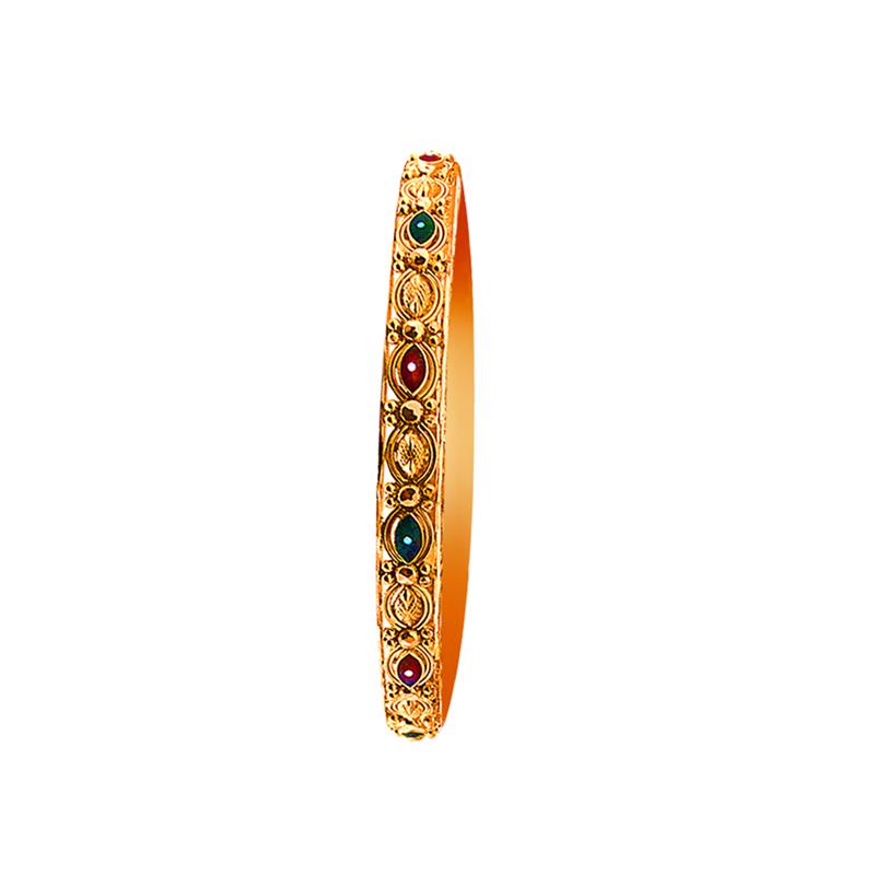 Traditional Enamel Embossed Yellow Gold 22kt Bangle (Set Of 4)