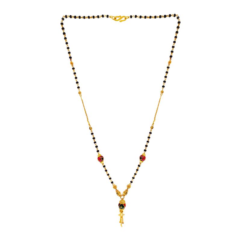 Traditional Enamel Textured Bead Dangler Daily Wear Yellow Gold 18kt Mangalsutra