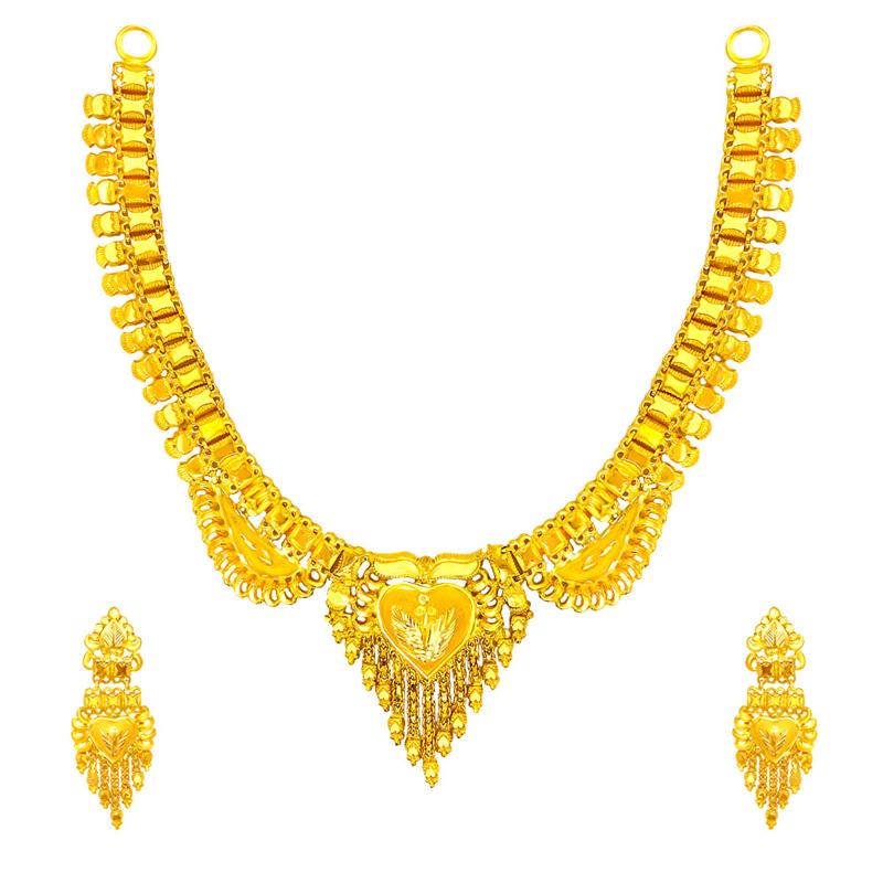 Traditional Textured Leaf Gold Necklace Set