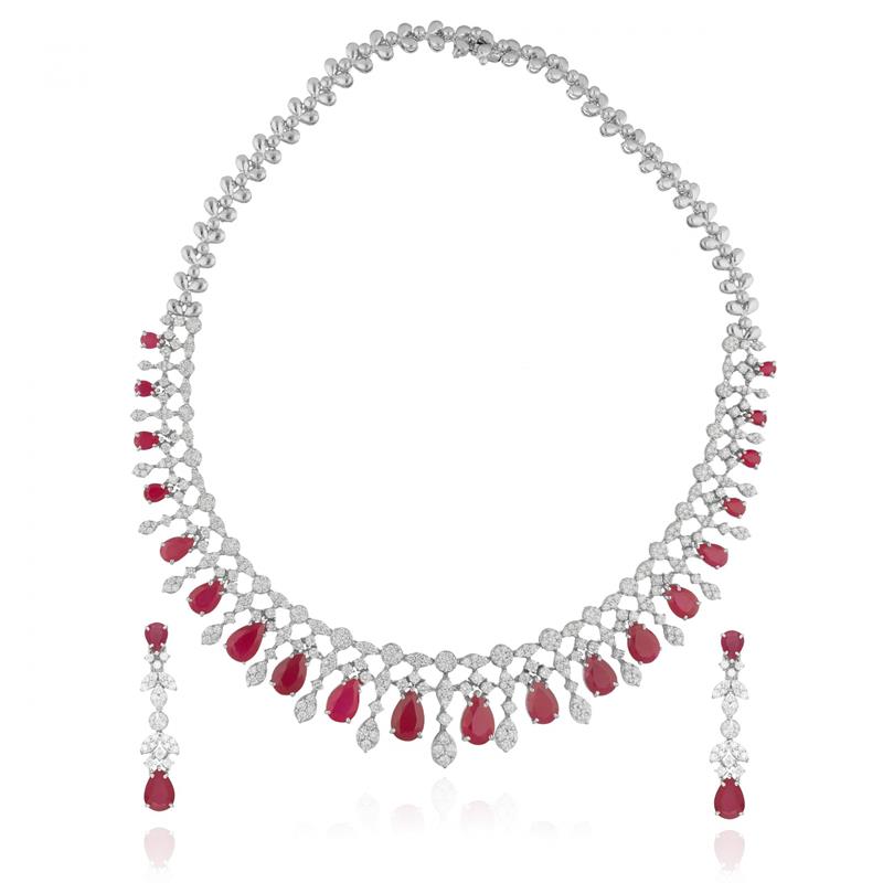 RED PEARS & DIAMOND NECKLACE SET