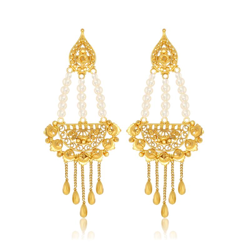 Graceful Chinese Pearl Gold Danglers