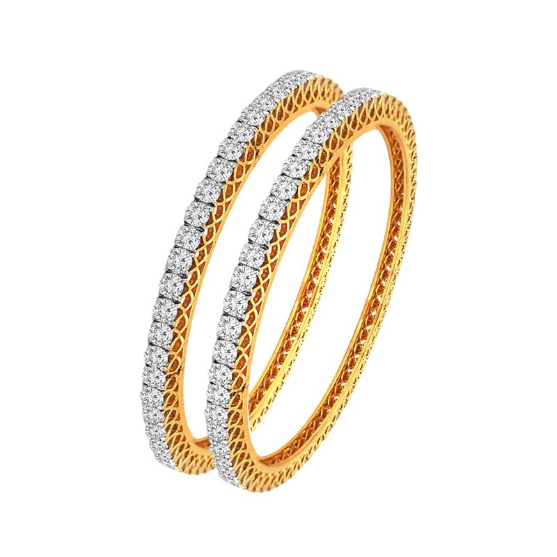 Sparkling Eternity Yellow Gold 18kt Diamond Bangle (Set of 2)