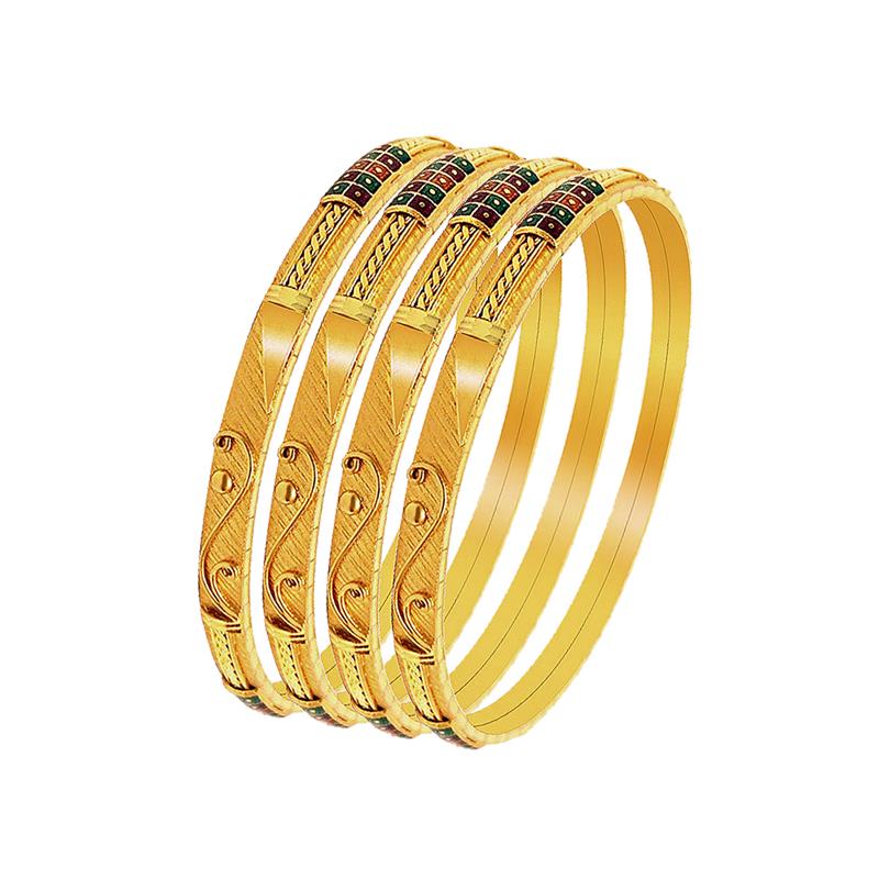 Ceremonial Textured Enamel Gold Bangles (Set Of Four)