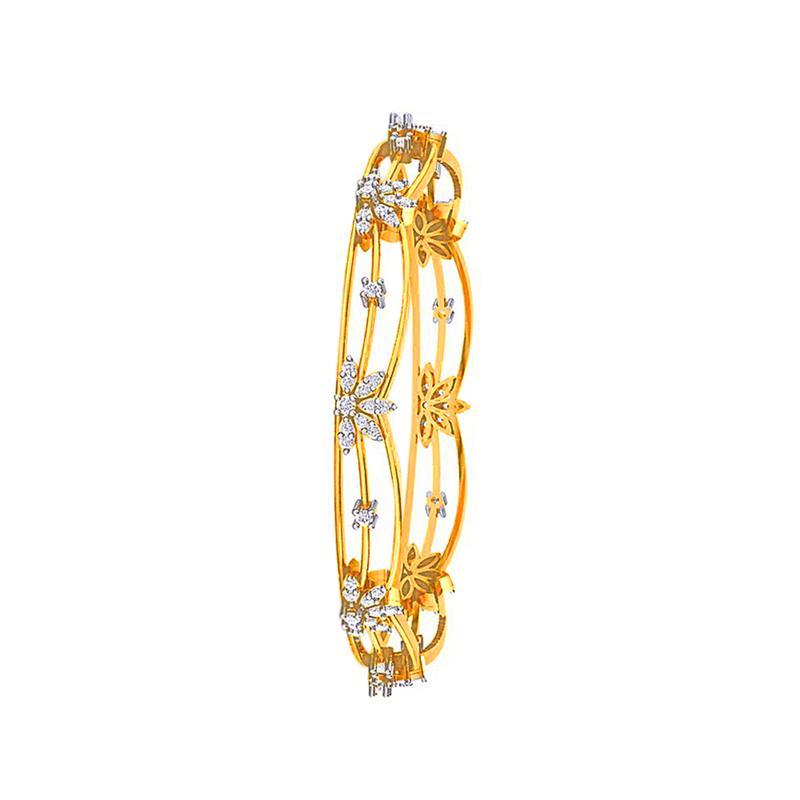 Sparkling Floral Cutout Yellow Gold 18kt Diamond Bangle