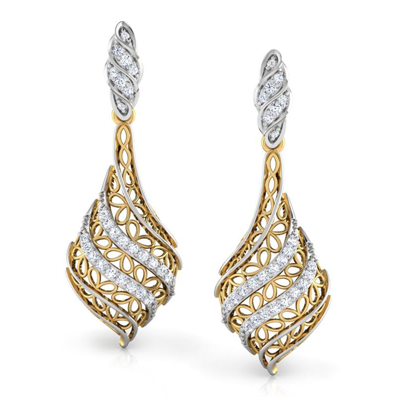 Structured Leaf Diamond Drop Earrings