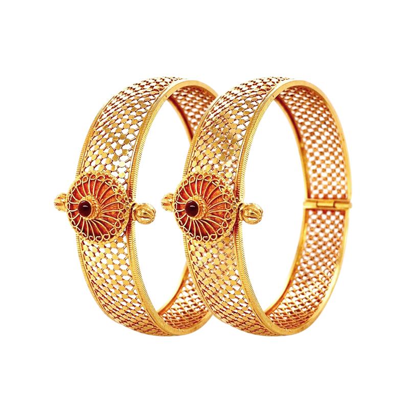 Ceremonial Traditional Cutout Yellow Gold 22kt Bangle (Set Of 2)