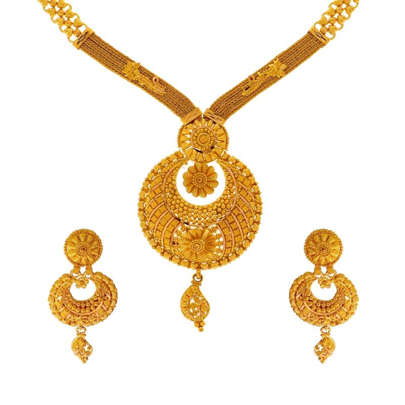 Traditional Embossed Filigree Gold Necklace Set