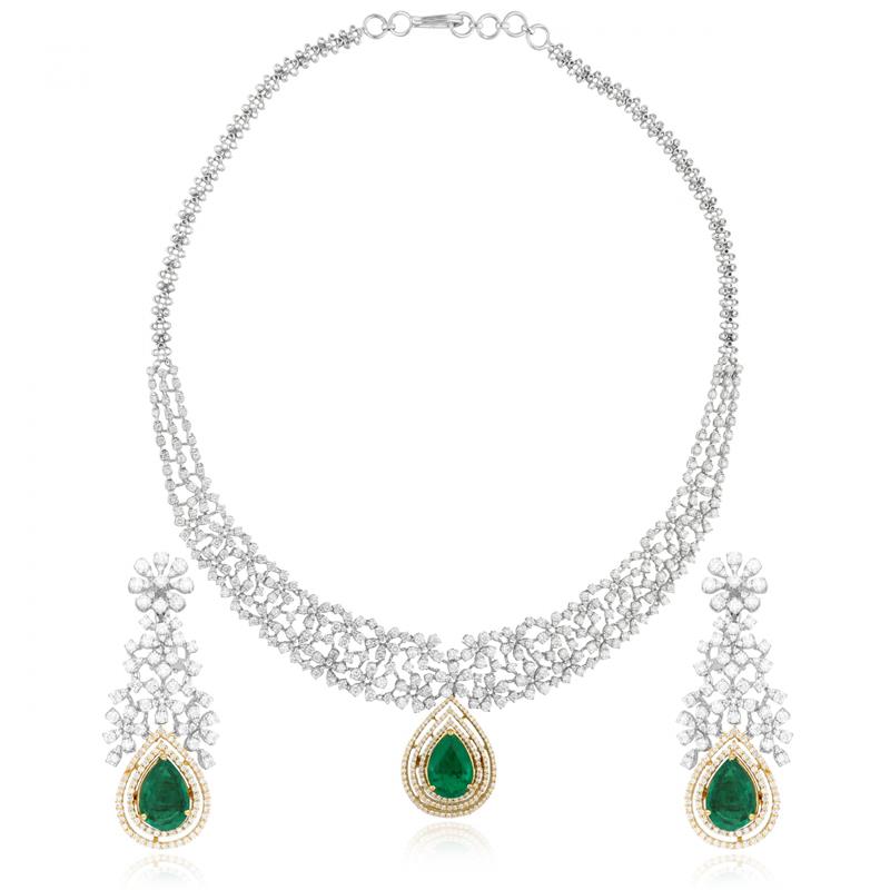 GREEN PEAR DIAMOND NECKLACE SET