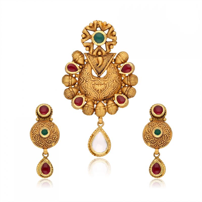 ANTIQUE-STYLED KUNDAN & GOLD PENDANT SET 12