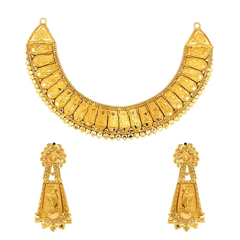  Traditional Embossed Yellow Gold 22kt Necklace Set