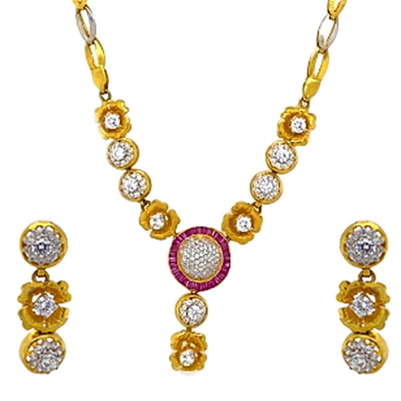 Stunning Floral Two Tone Gold 22kt Necklace Set