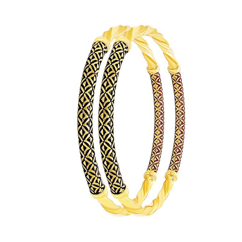 Designer Twist Textured Enamel Gold Bangle (Set Of Two)