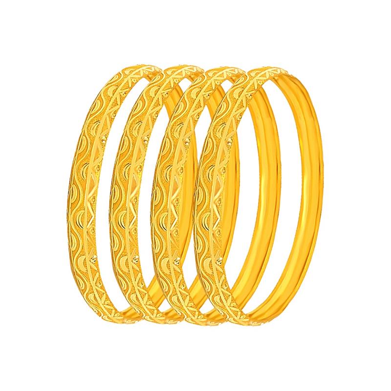 Classical Textured Gold Bangle (Set Of Four)