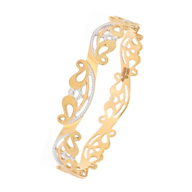 Matte Finish Rhodium Polish Curved Design Gold Bangle