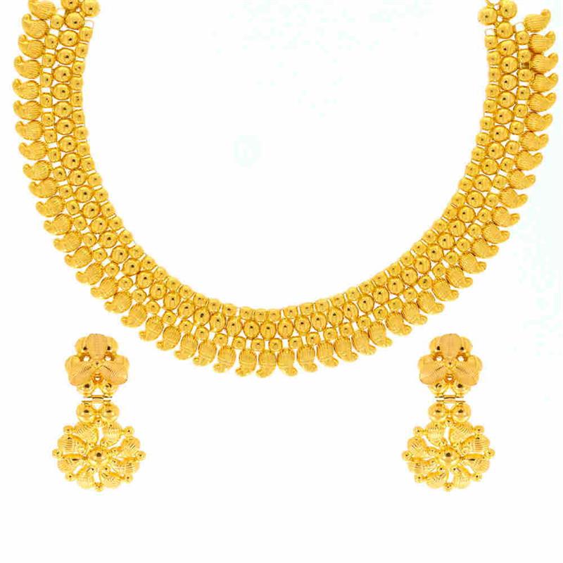 Embossed Traditional Design Gold Necklace Set