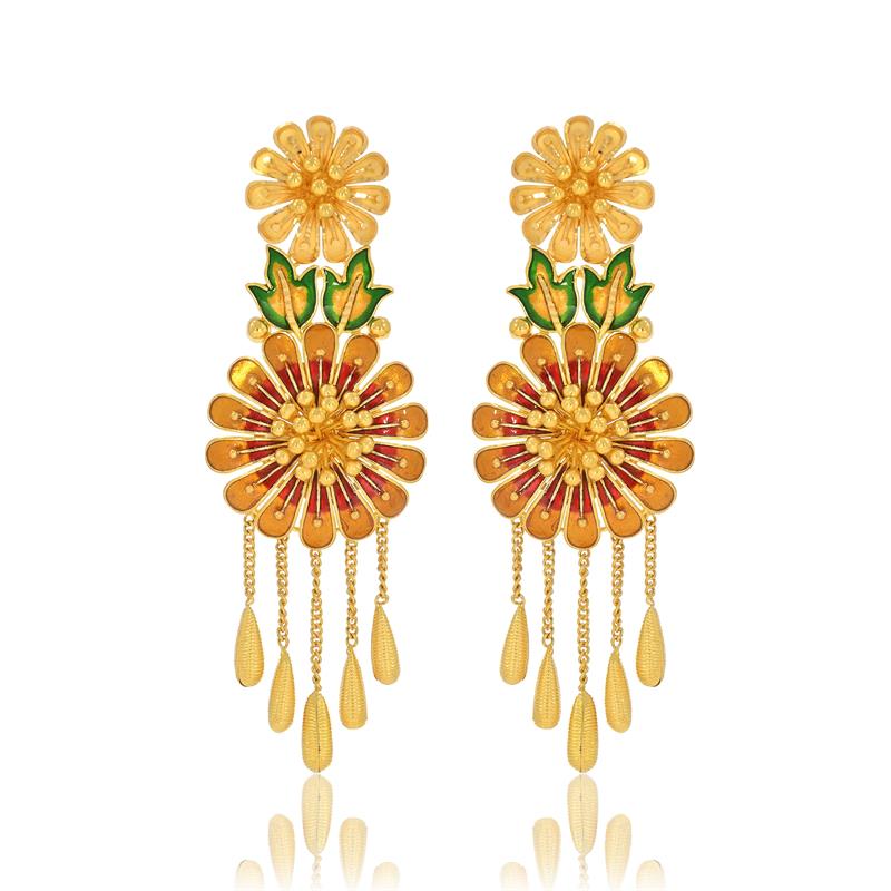 Colourful Sunflower Gold Danglers