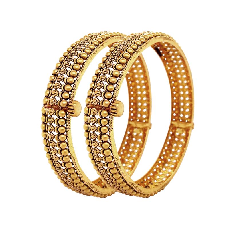 Traditional Embossed Yellow Gold 22kt Bangle (Set Of 2)