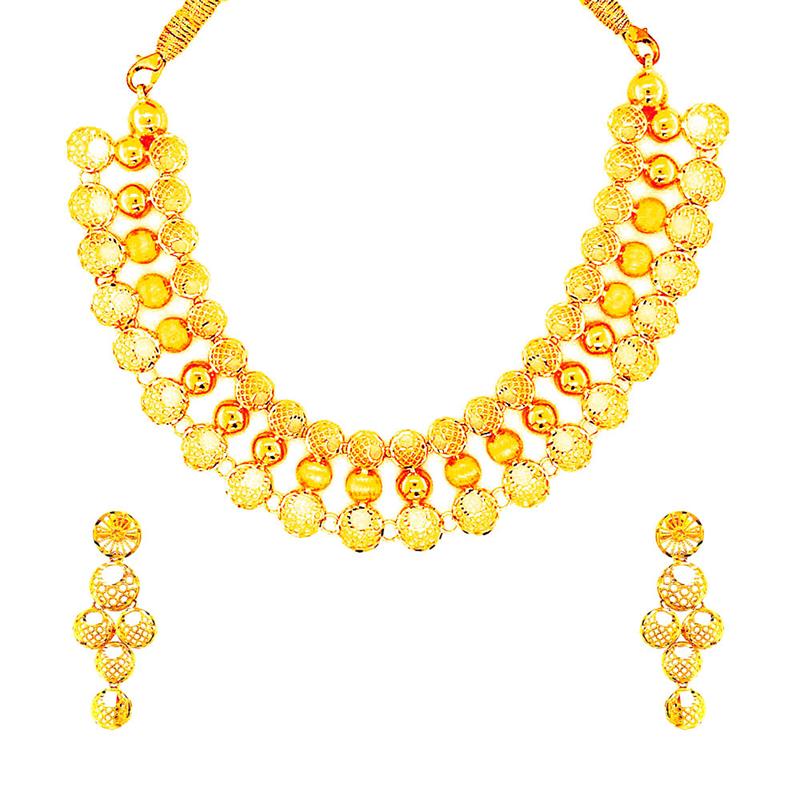 Ceremonial Traditonal Textured 22kt Yellow Gold Bead Ball Necklace Set