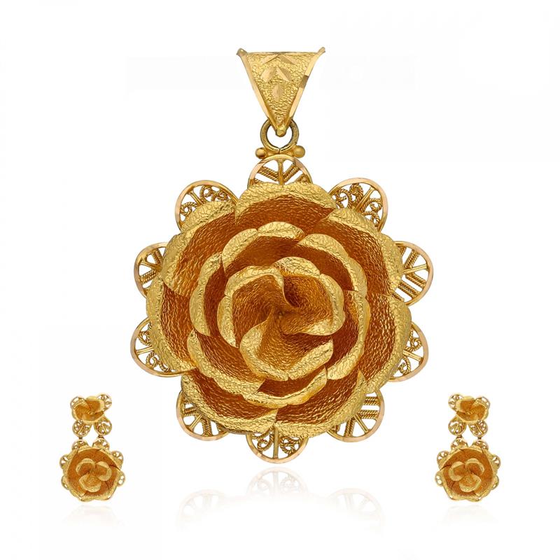 MATT FLOWER GOLD PENDANT SET