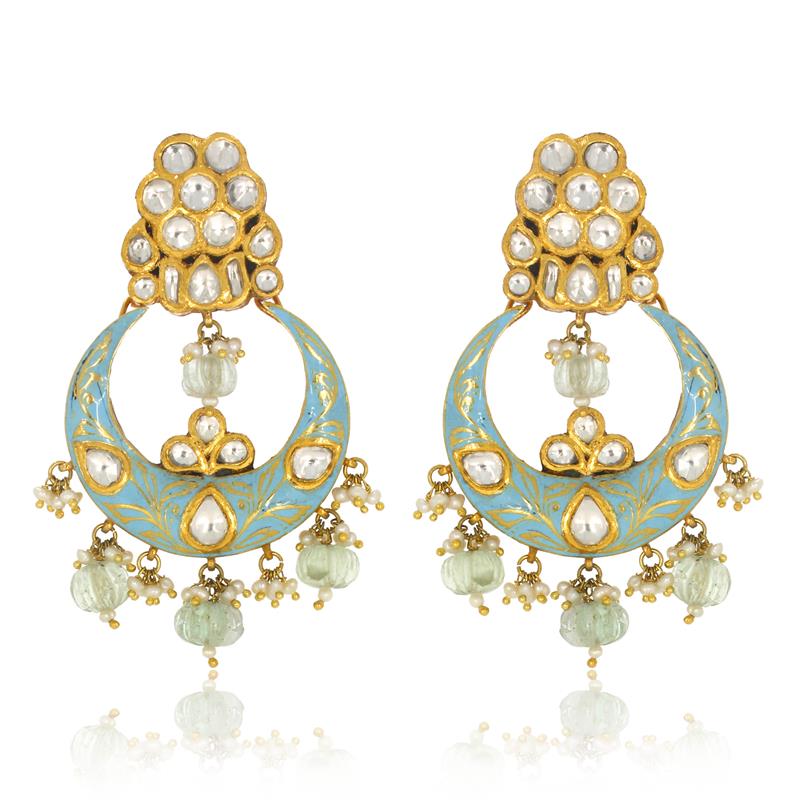 Aqua Glint Gold Chandbali