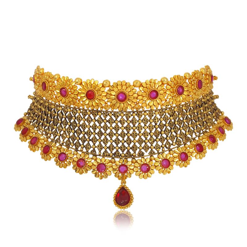 Floral Charm Gold Choker Necklace