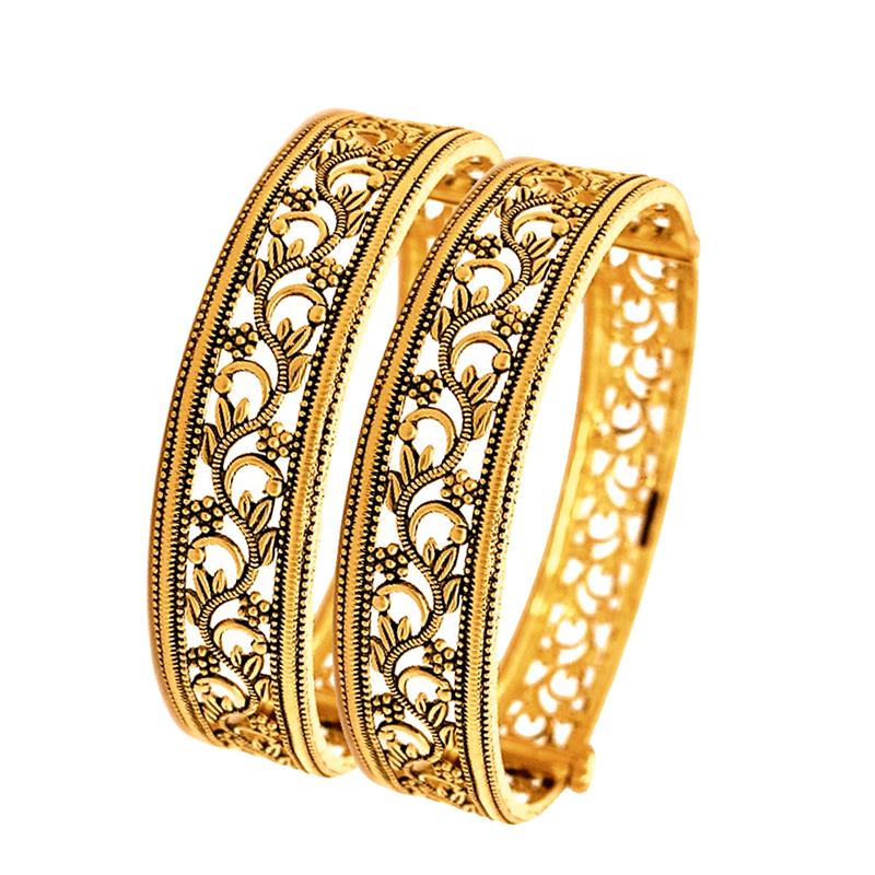 Ceremonial Leafy Floral Cutout 22kt Gold Bangles