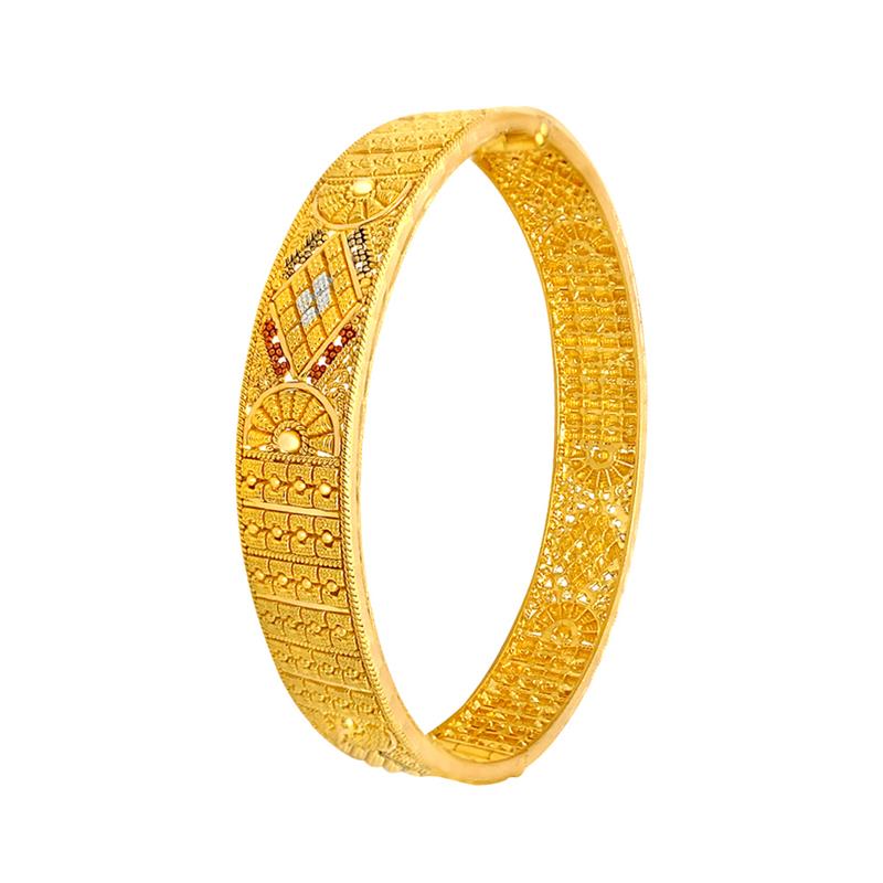 Traditional Embossed Rawa Design Gold Bangle