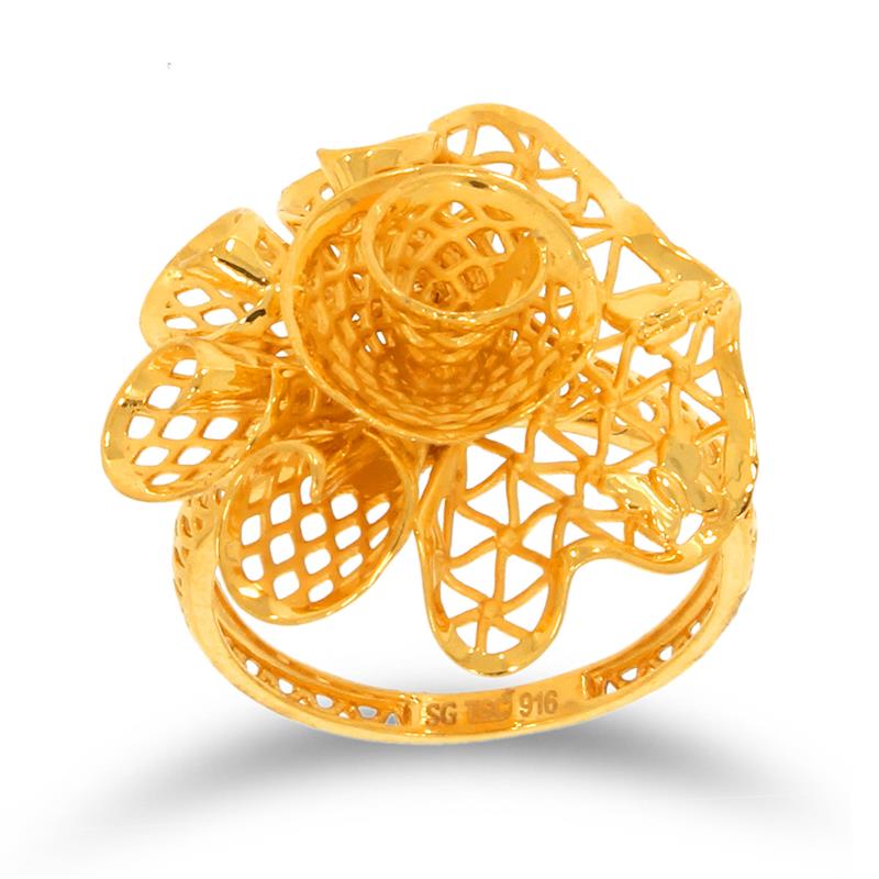 Stunning Coral Flower Gold Ring