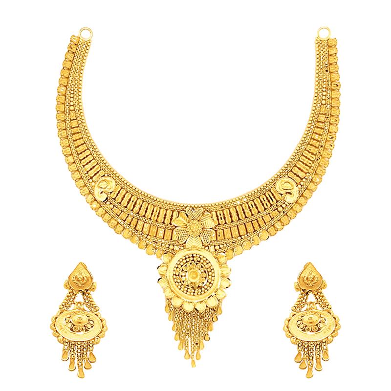 Ceremonial Traditional Embossed Yellow Gold 22kt Necklace Set