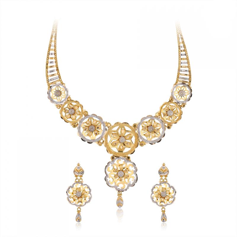 FLOWER GOLD NECKLACE SET DUAL TONE