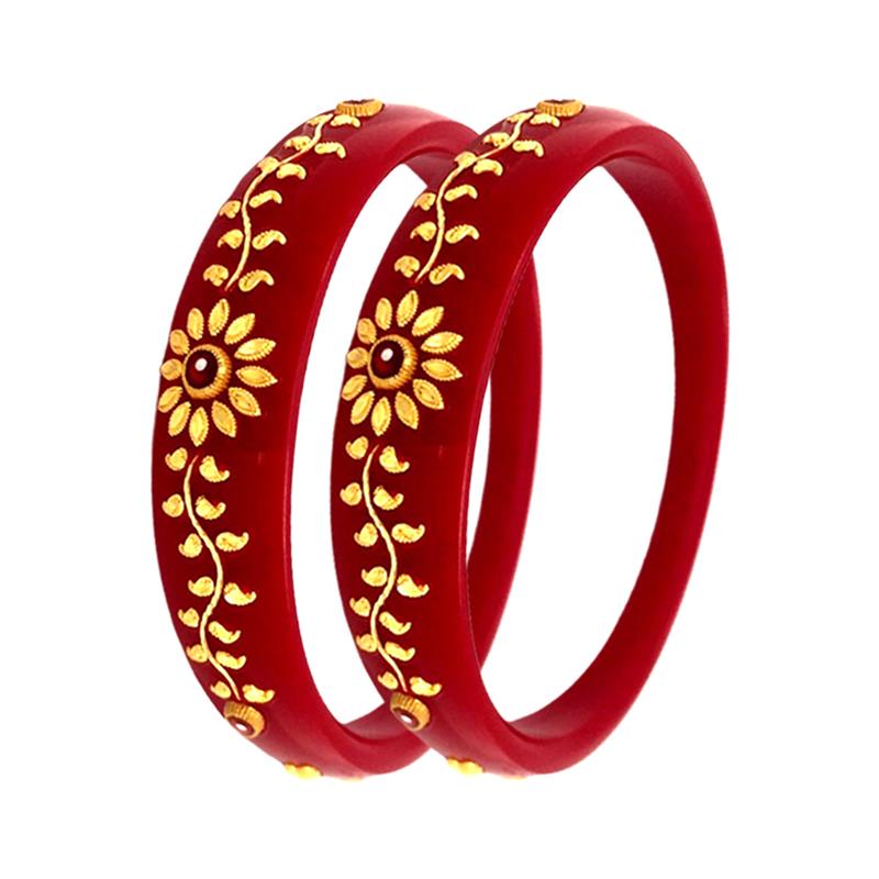 Attractive Floral Yellow Gold 22kt Pola Bangle (Set Of 2)