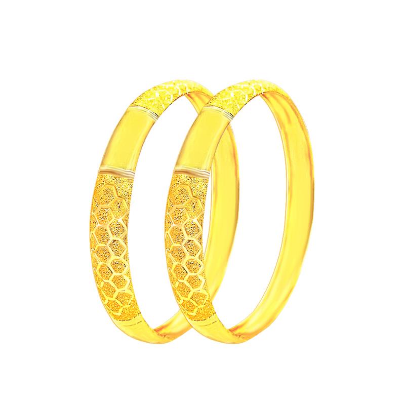 Traditional Texture Gold Bangle (Set Of Two)