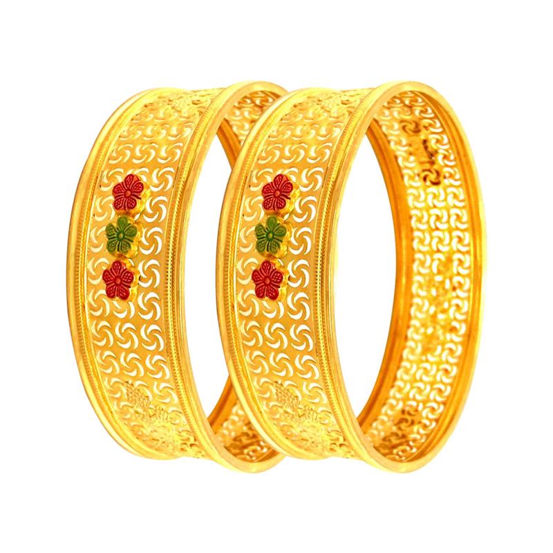 Traditional Enamel Floral 22kt Yellow Gold Bangle Bracelets